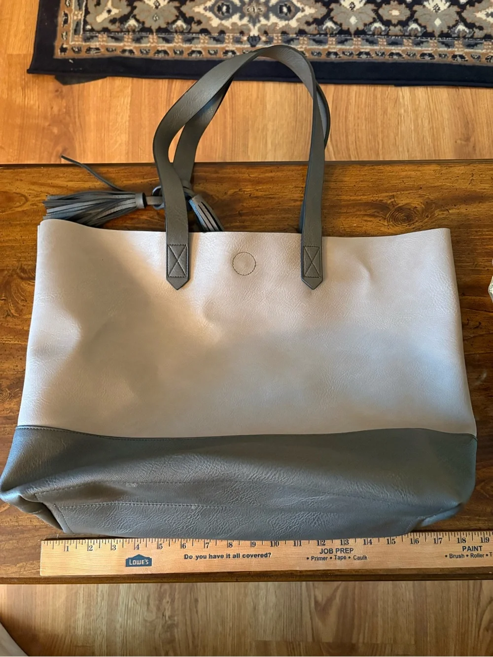 Two-Tone Gray Leather Tote Bag - Neutral Gray